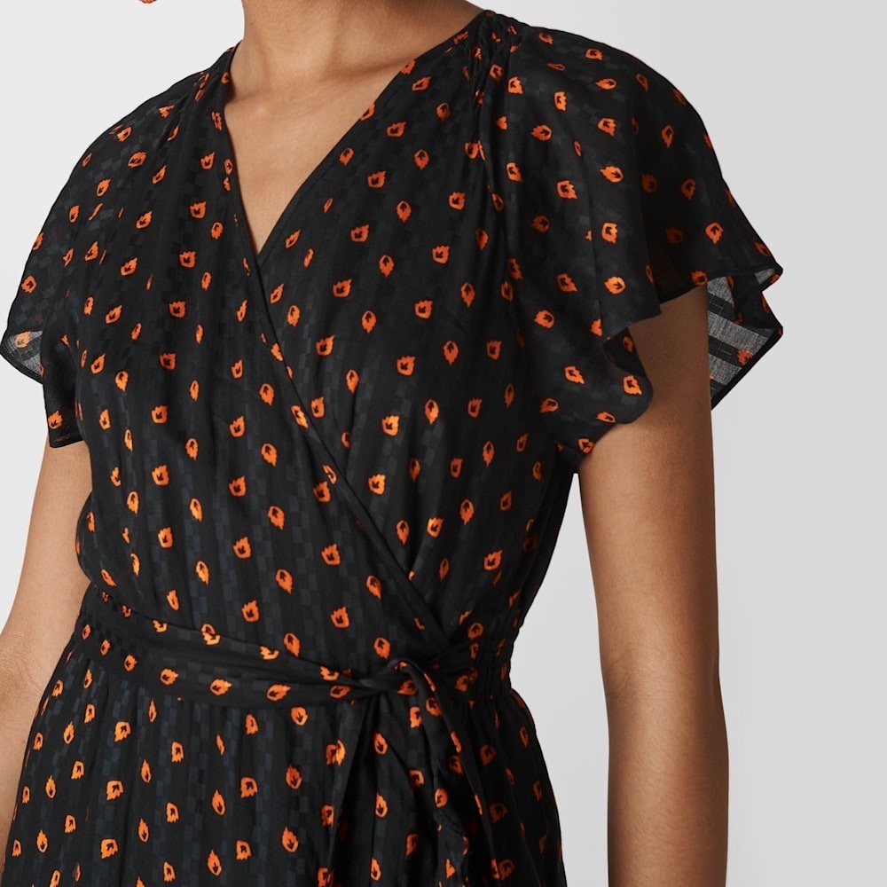 Whistles Navy Scattered Leaf Wrap‎ Midi Dress Sz 10 Workwear Preppy Dressy Party - Picture 9 of 15